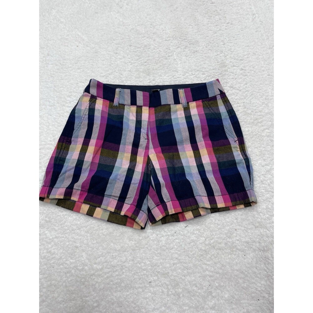 J Crew Chino Shorts Womens Blue Plaid Classic Cotton Preppy Vacay Size 0